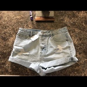 High wasted destressed shorts